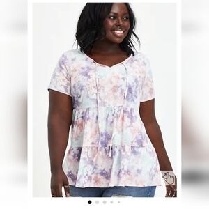 TORRID BABYDOLL RAYON SLUB TIE-FRONT TOP SIZE 1